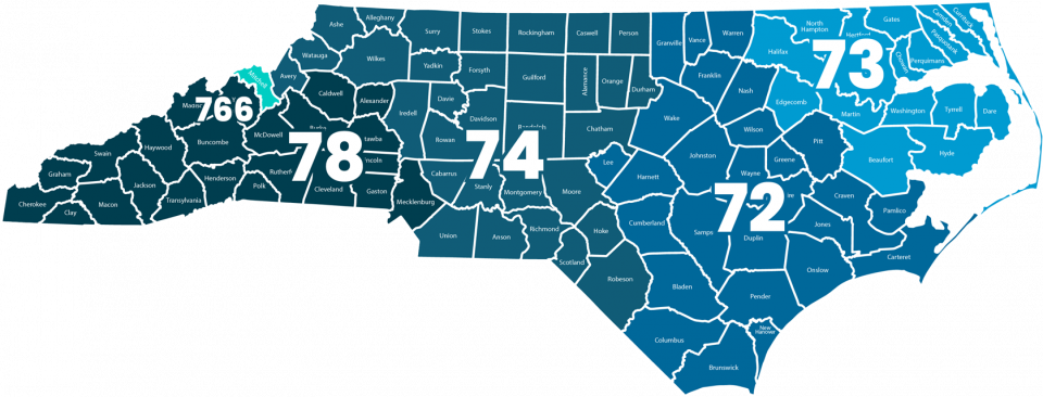 Image of the state of North Carolina outlining the service areas of MacGuire & Crawford