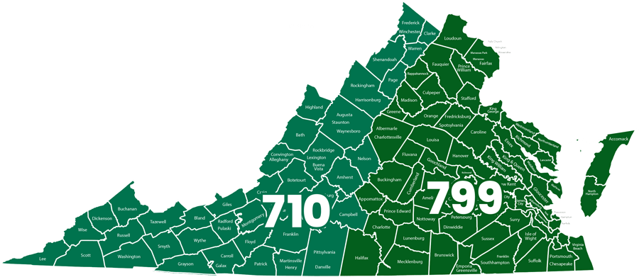 Image of the state of Virginia outlining the service areas of MacGuire & Crawford